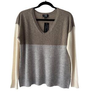 🆕 Morgan Taylor 100% Cashmere Colorblock V-Neck Sweater